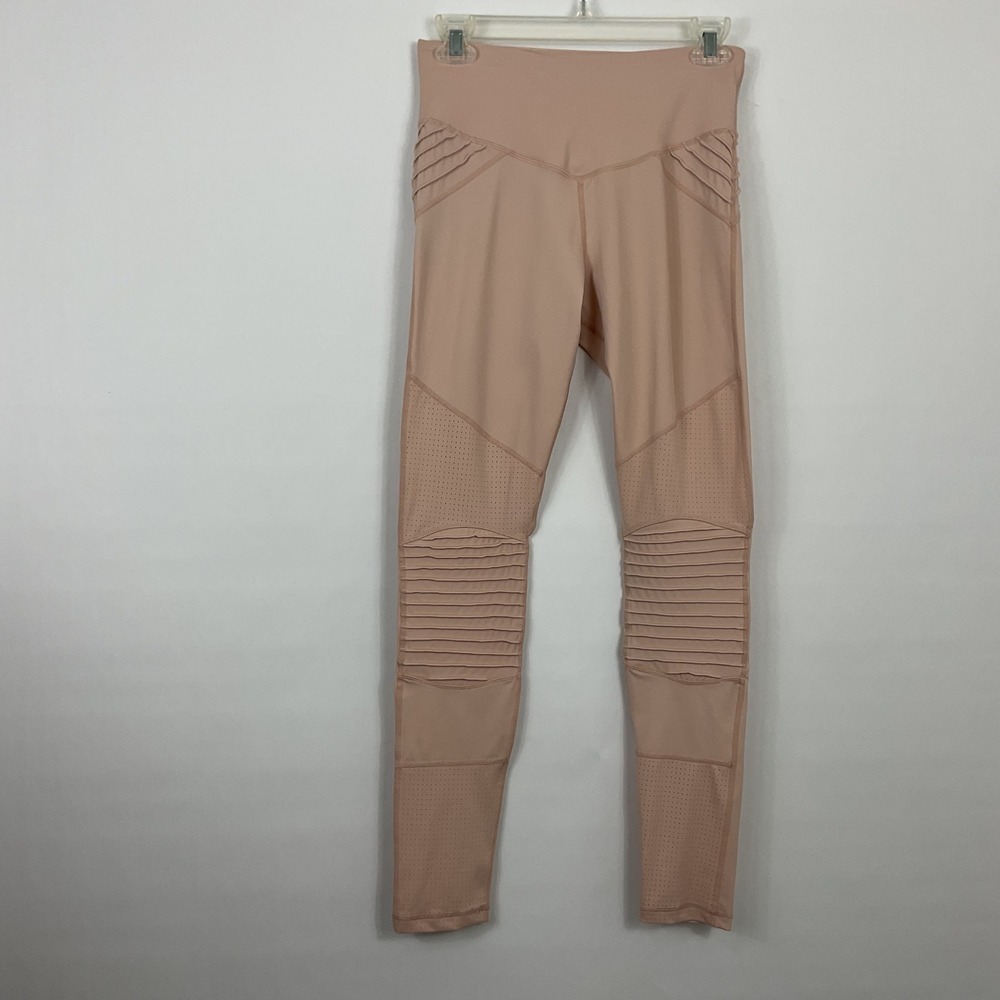 L'URV Moto Leggings Womens Medium Pink High Rise Ribbed Perforated Athletic